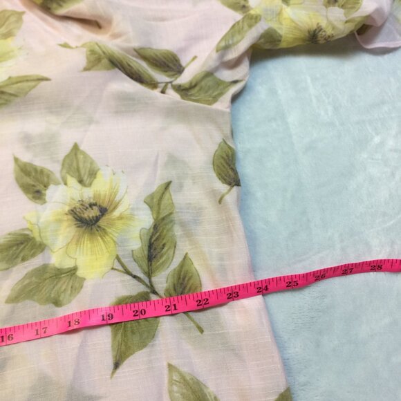 LC Lauren Conrad Blouse Tunic Top XL Womans Pink Yellow Floral Long Bell Sleeve - Picture 9 of 15